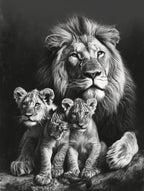 Barbary Lion Charcoal Drawing Family Bonding 4