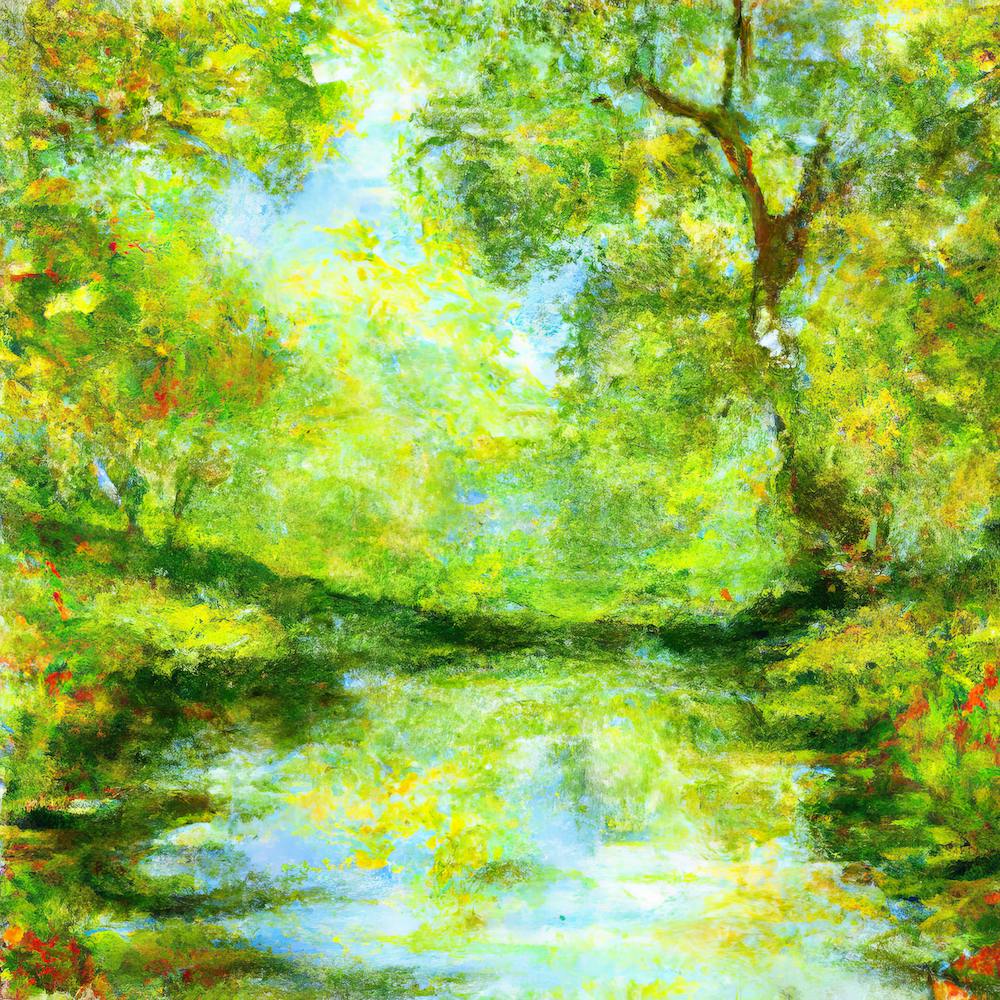 Watercolor Of River In Spring