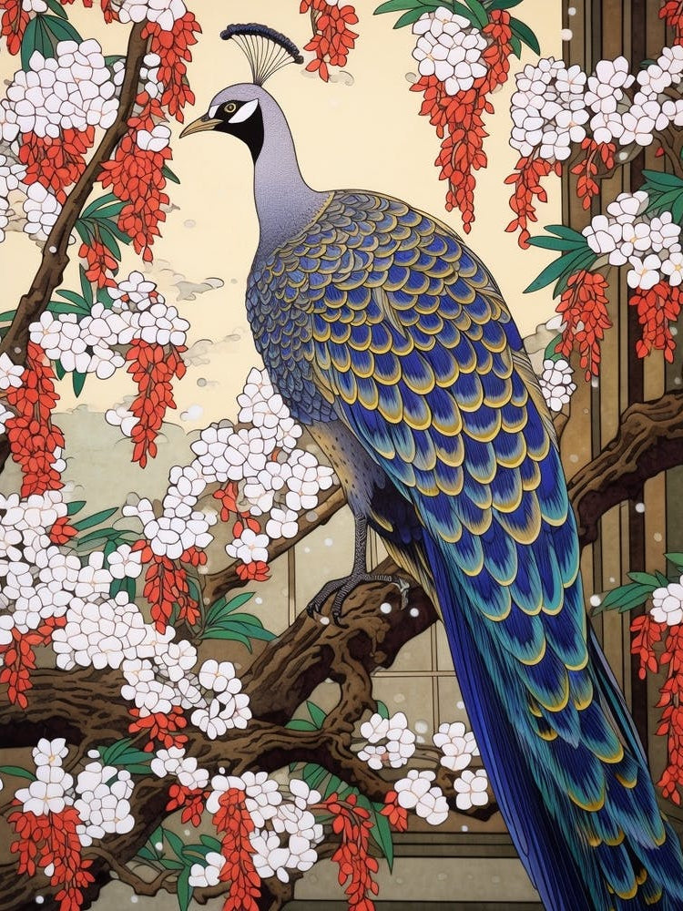 Fuji Wisteria And Bird 2 Vintage Japanese Botanical