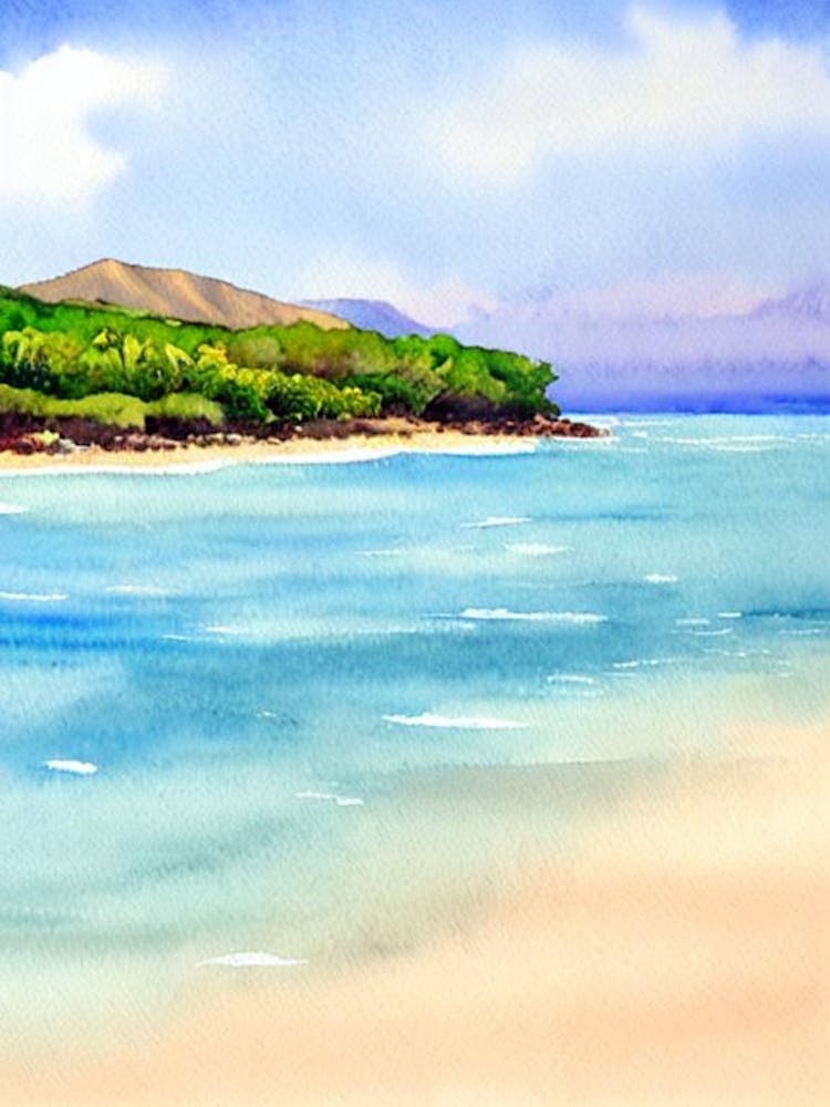 Wailea Beach, Maui, Hawaii Watercolour