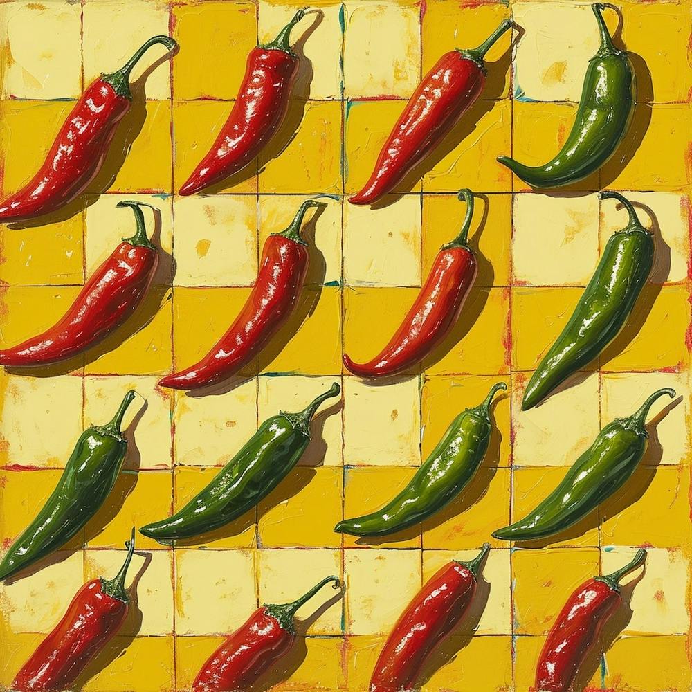 Chilli Peppers Yellow Checkerboard 1