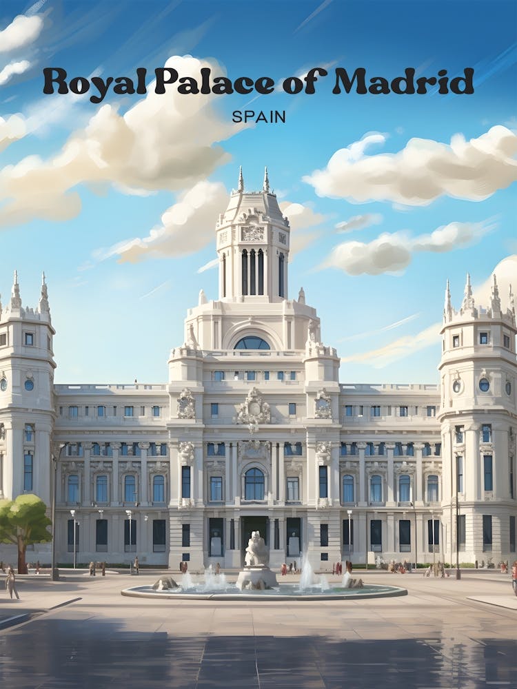 Royal Palace of Madrid Spain Royal Family Travel Art Illustration