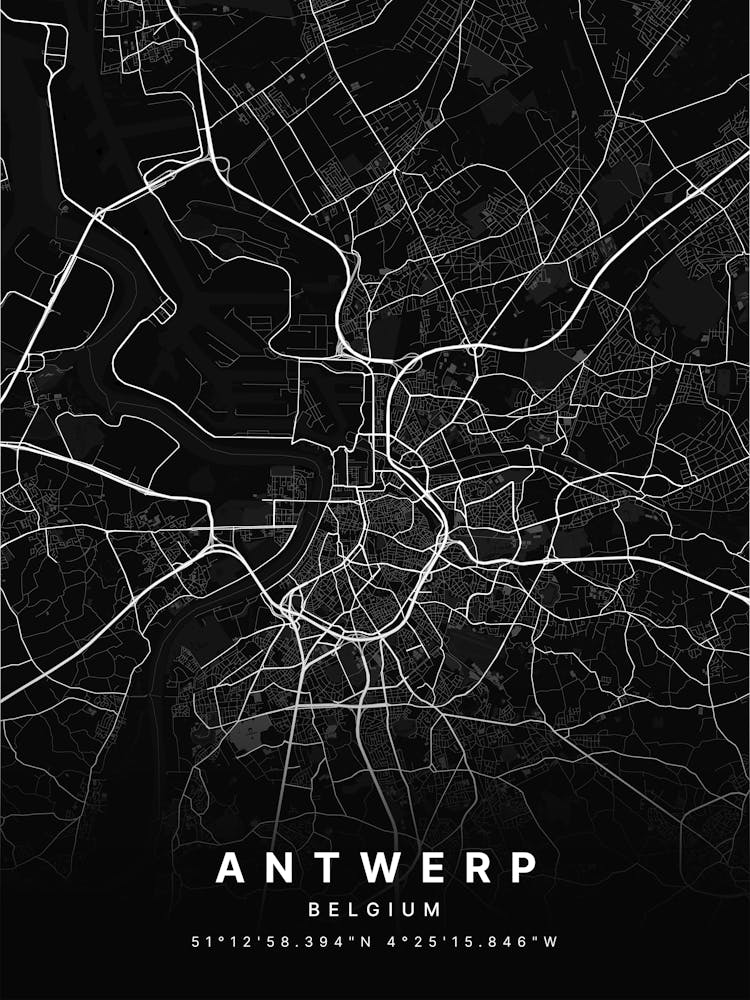 Antwerp Belgium Black Map