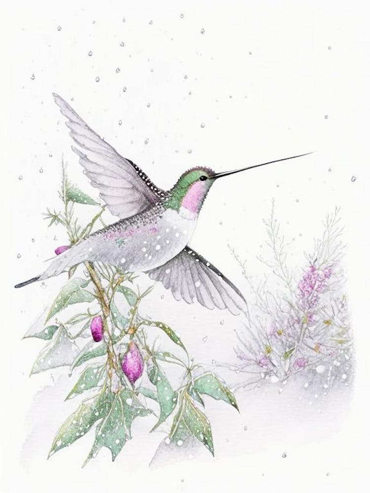 Hummingbird In Snowfall Quentin Blake Illustration 1