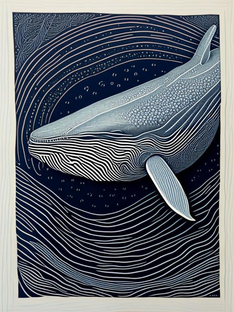 Vintage Whale Linocut 4