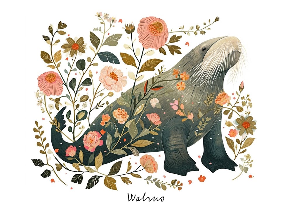 Little Floral Walrus 2 Poster