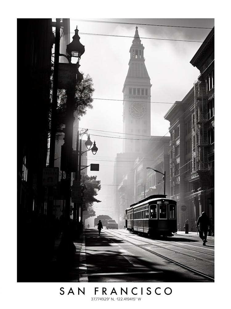 Poster Of San Francisco, Black And White Analogue Photograph 3