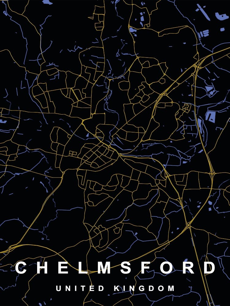 Chelmsford City Map Black and Gold