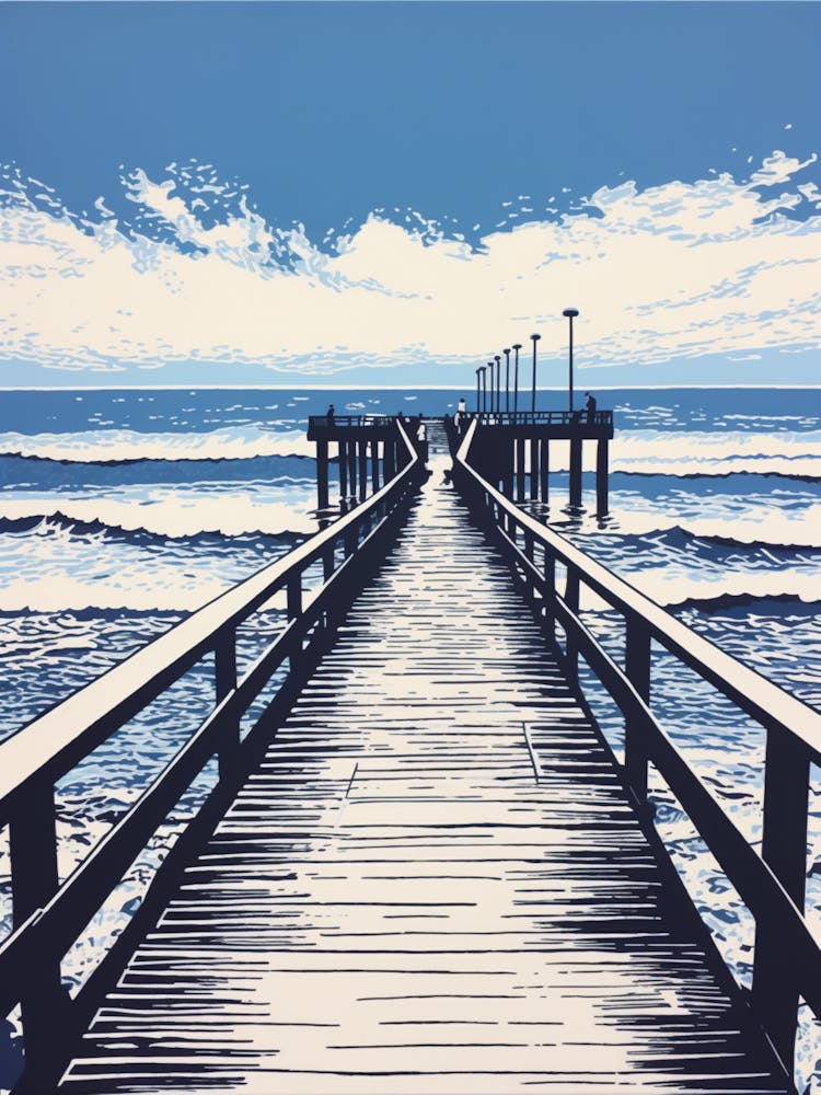 Linocut Of Broadstairs Beach Kent 3