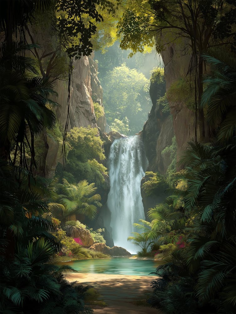 Vintage Jungle Waterfall Jungle Poster, Tropical Print, Vintage Poster, Room Décor ,Wall