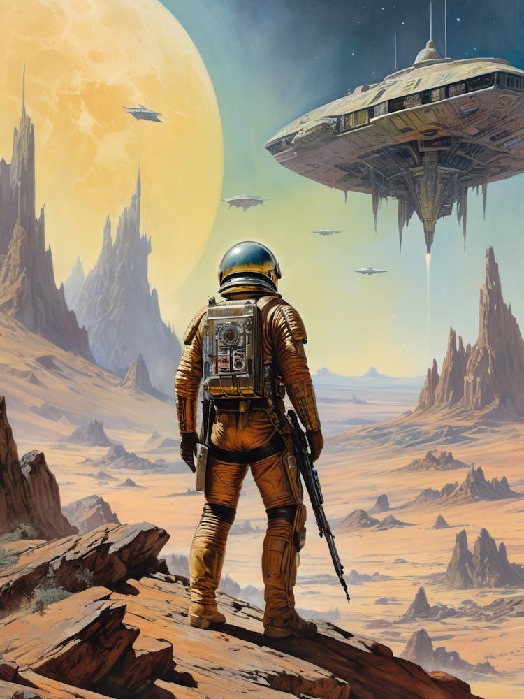 Aliens In Space vintage retro sci-fi art