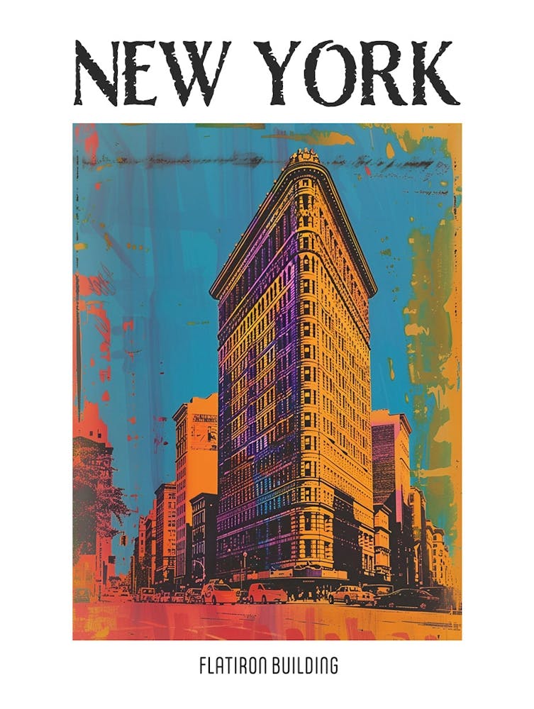 Flatiron Building New York Colourful Silkscreen Illustration 1 Poster