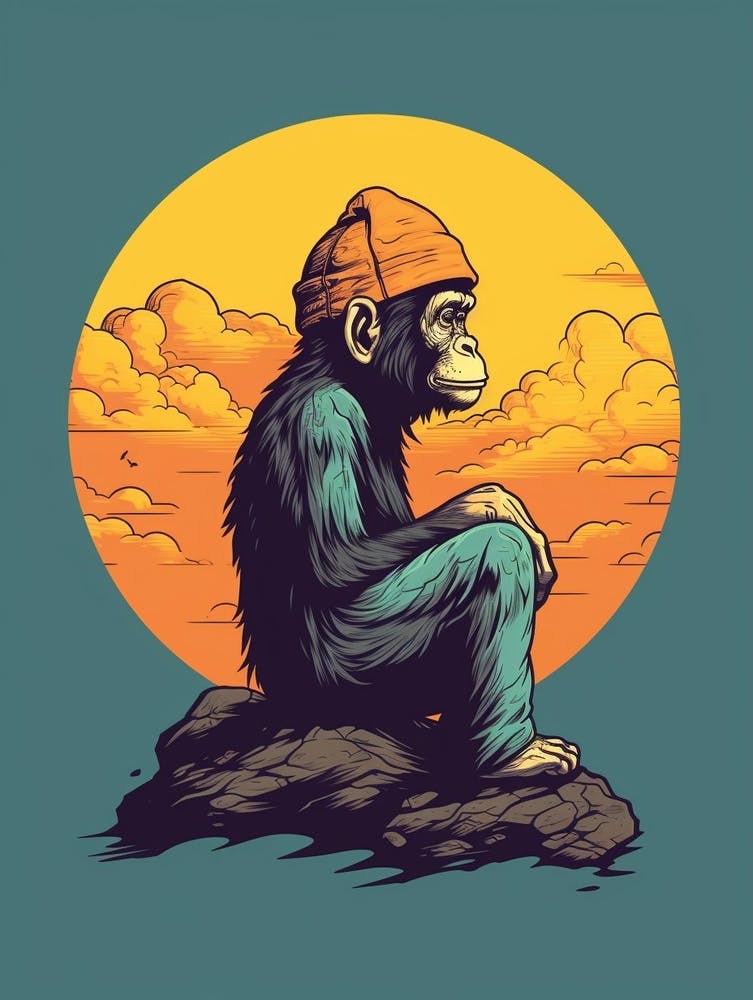 Thinker Monkey Comic Illustration 1