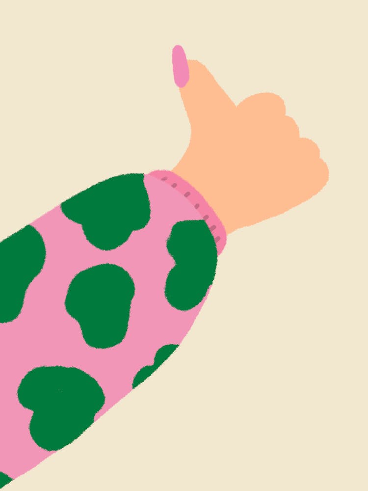 Thumbs Up Girly Cute Hand Drawn Illustrated Art