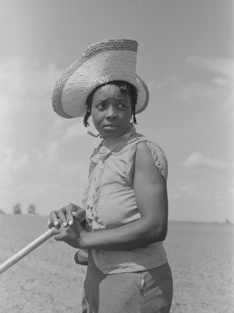 Untitled Photo, Possibly Related To New Madrid County, Missouri, Sharecropper Woman Filing Hoe In Cotton Field By