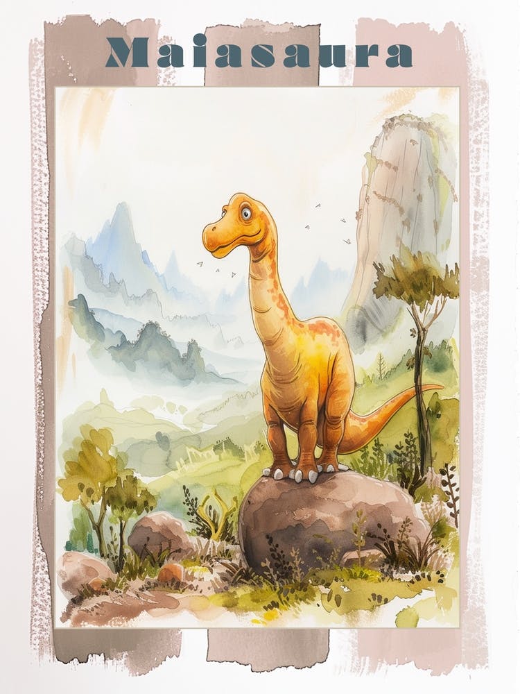 Cute Cartoon Maiasaura Dinosaur Watercolour 3 Poster