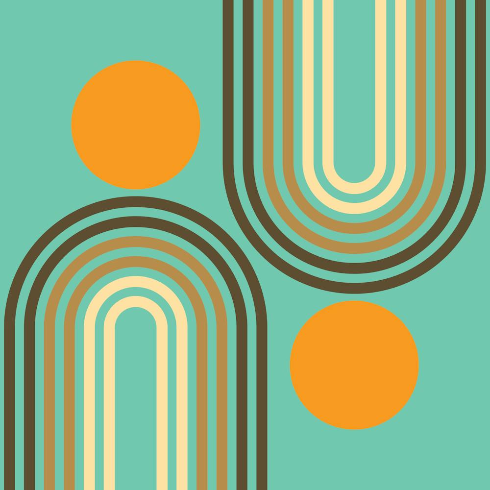 Mid Century Modern Geometric Rainbow And Sun Abstract A10 In Rustic Earthy Teal Brown Orange 02