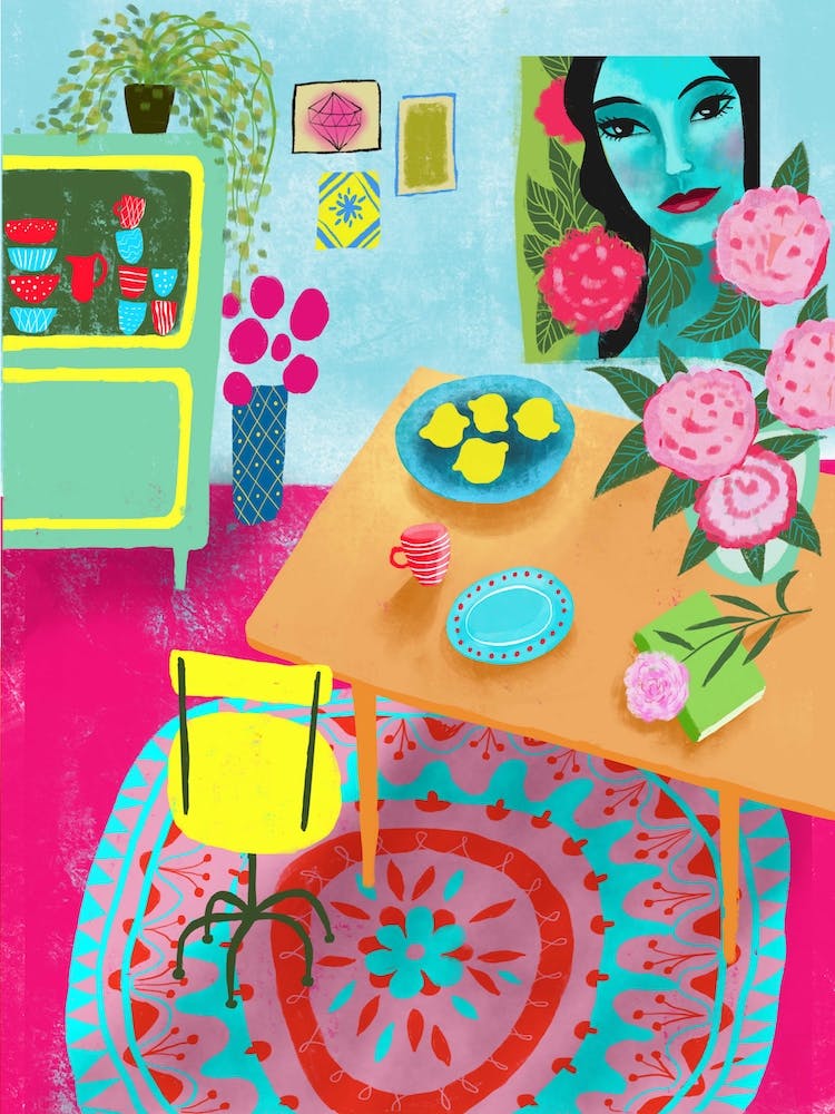 Cozy Room With Lemons And Peonies