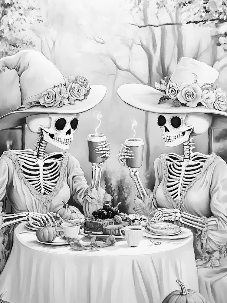 Two Skeletons Having Tea