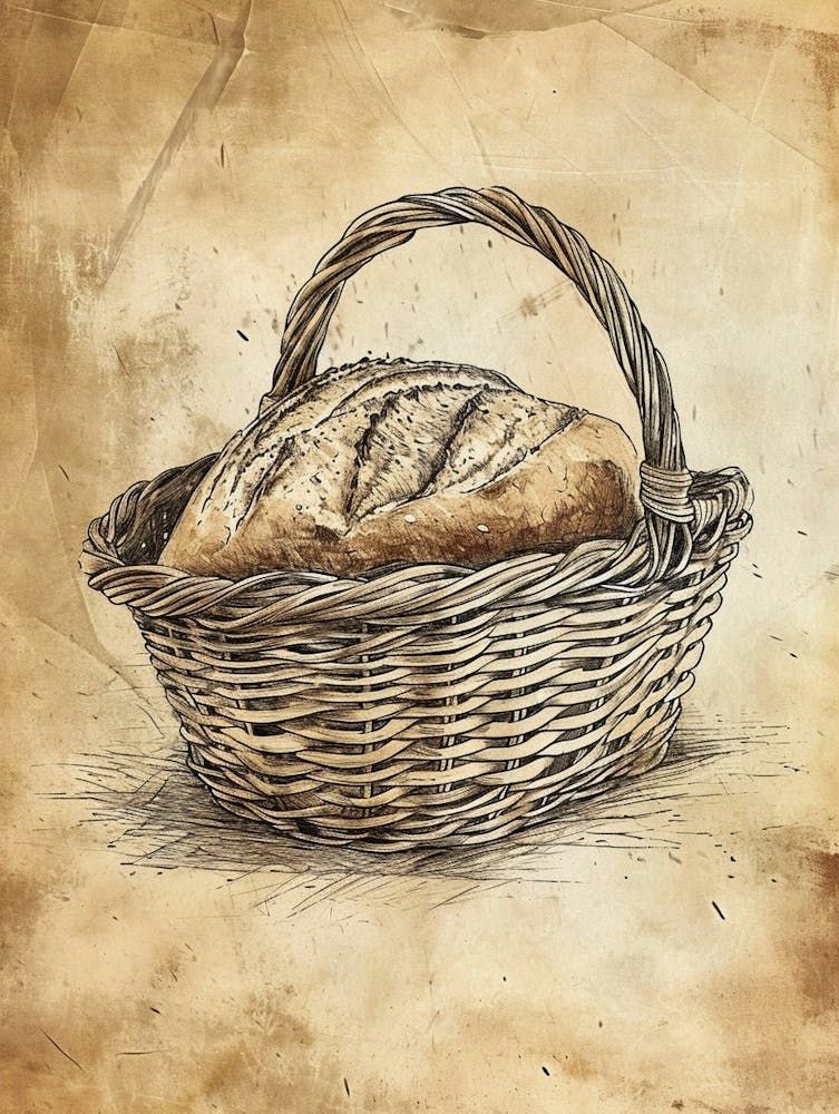 Rustic Bread In A Basket Watercolour Illustration 3