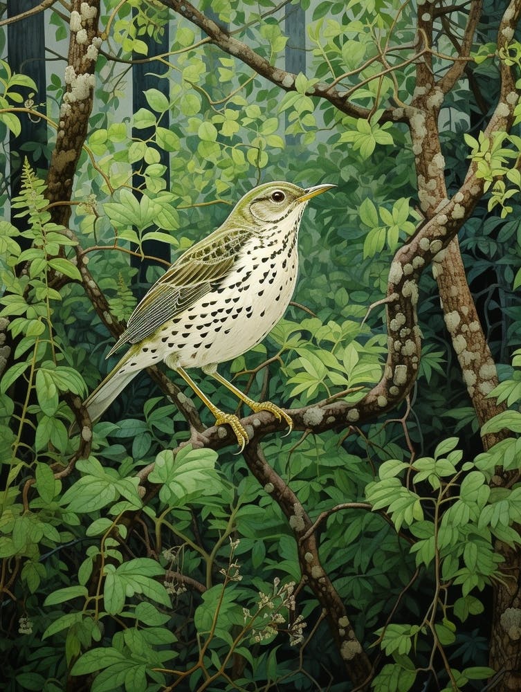 Ohara Koson Inspired Bird Painting Hermit 4