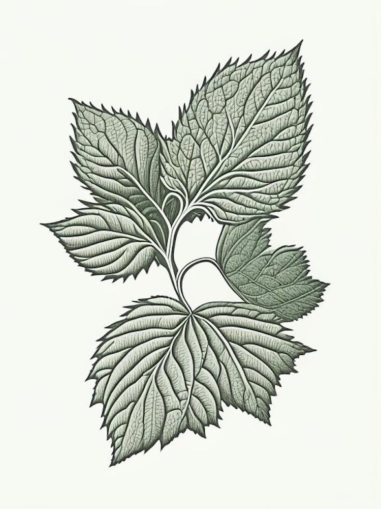 Raspberry Leaf Herb William Morris Inspired Line Drawing 2
