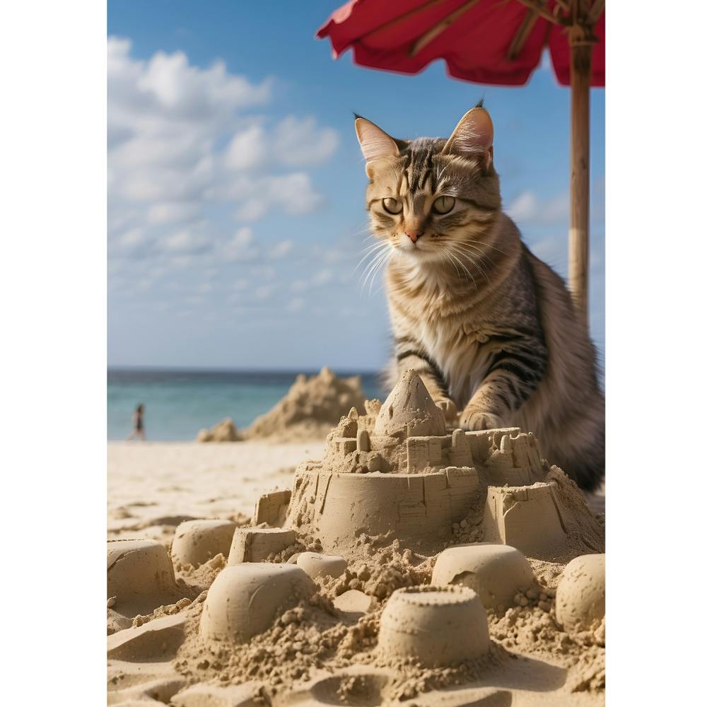 Cat In Sand Castle