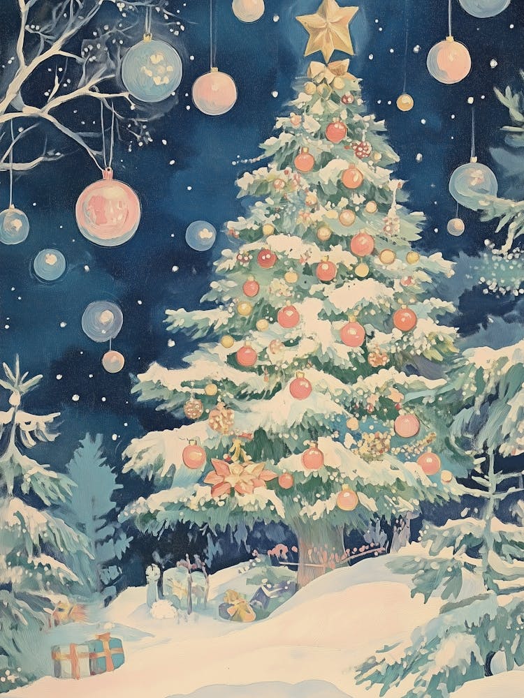 Christmas Tree In The Snow 1