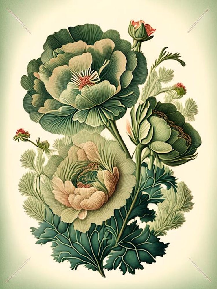 Ranunculus 3 Floral Botanical Vintage Poster Flower