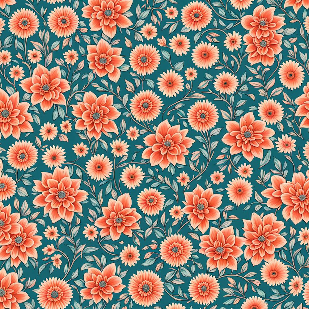floral pattern Dusty Teal, muted Coral, 219