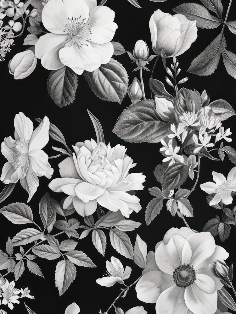 Great Japan Hokusai Monochrome Flowers 135
