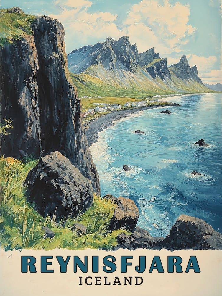 Reynisfjara Beach Iceland Vintage Travel Poster