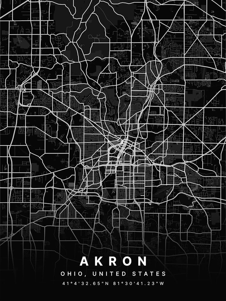 Akron Ohio United States Black Map 1