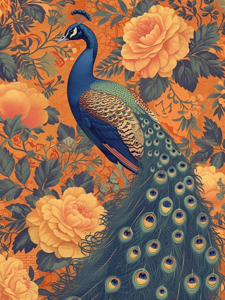 Orange Peacock Floral Wallpaper 3