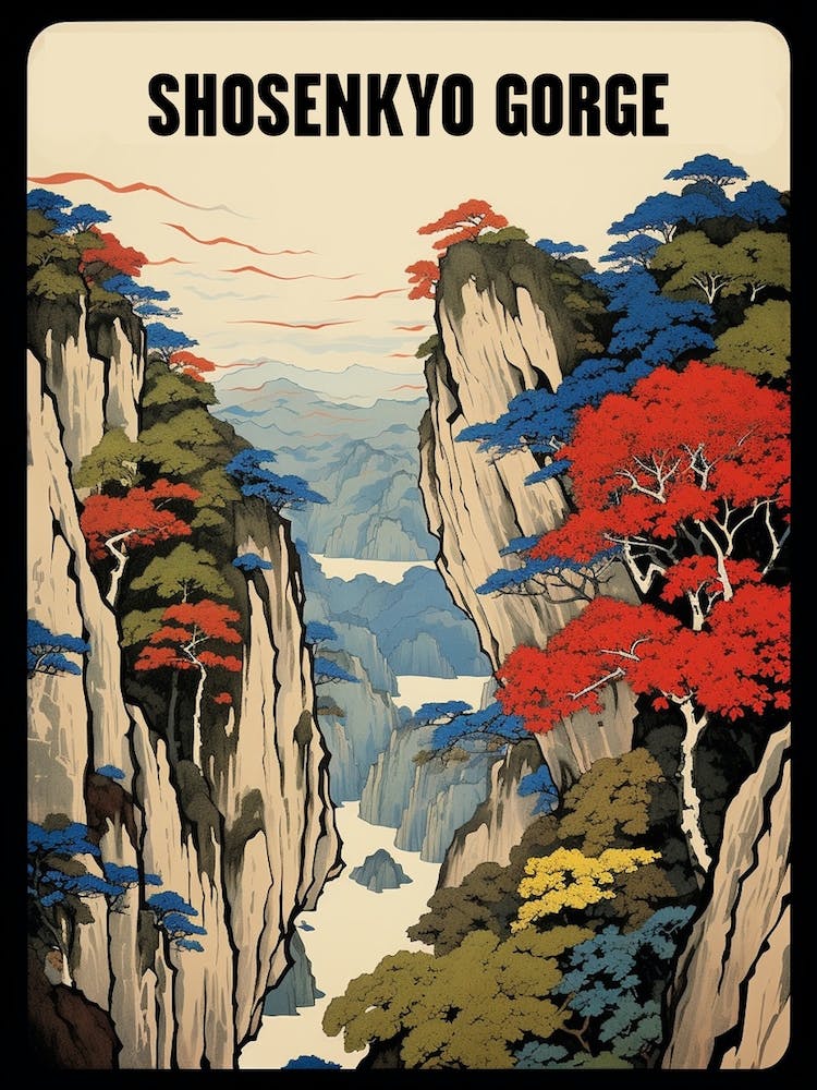 Shosenkyo Gorge, Japan Vintage Travel Art 3 Poster