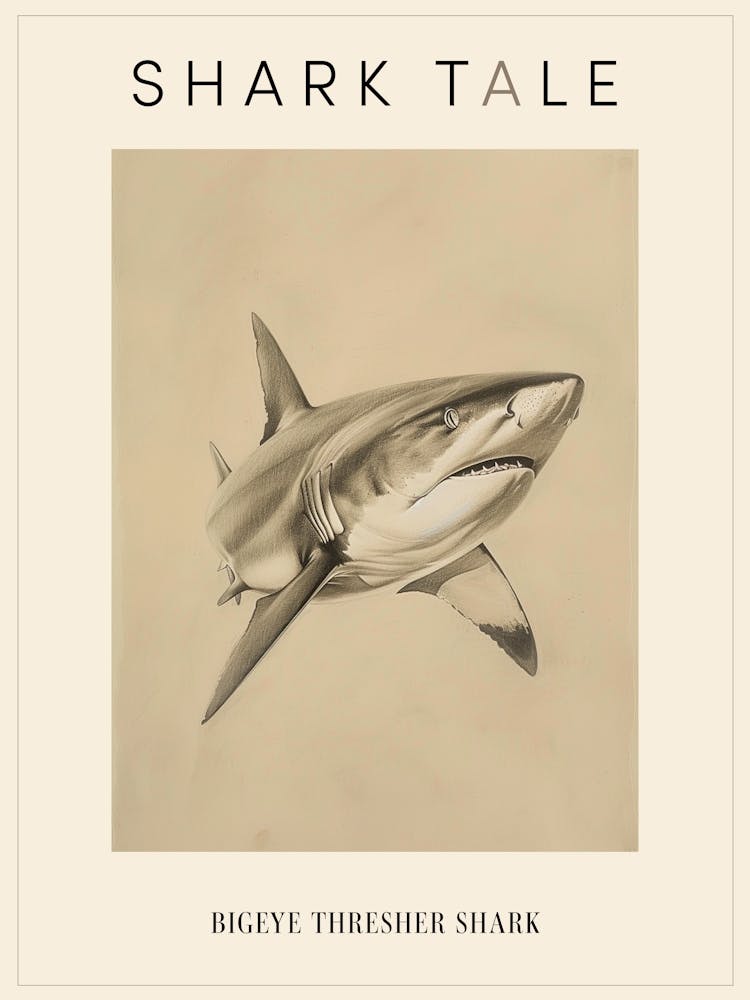 Bigeye Thresher Shark Vintage Illustration 3 Poster
