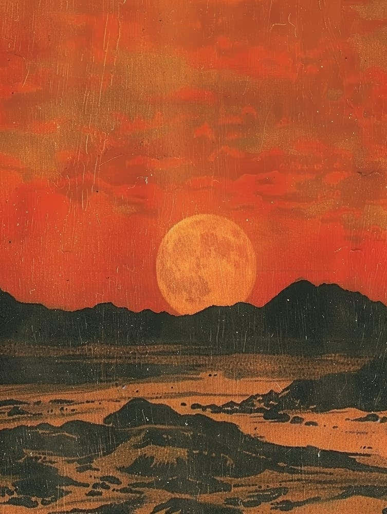 Moon Rises Over The Desert