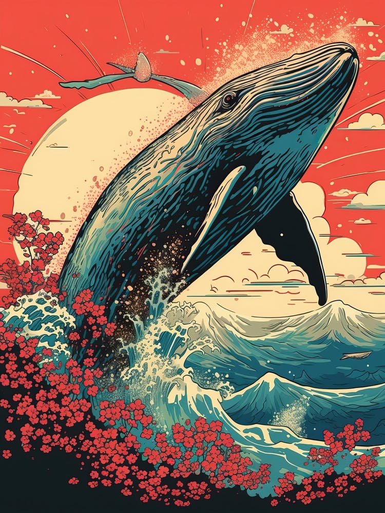 Wal Tierzeichnung im Stil von Ukiyo E 2