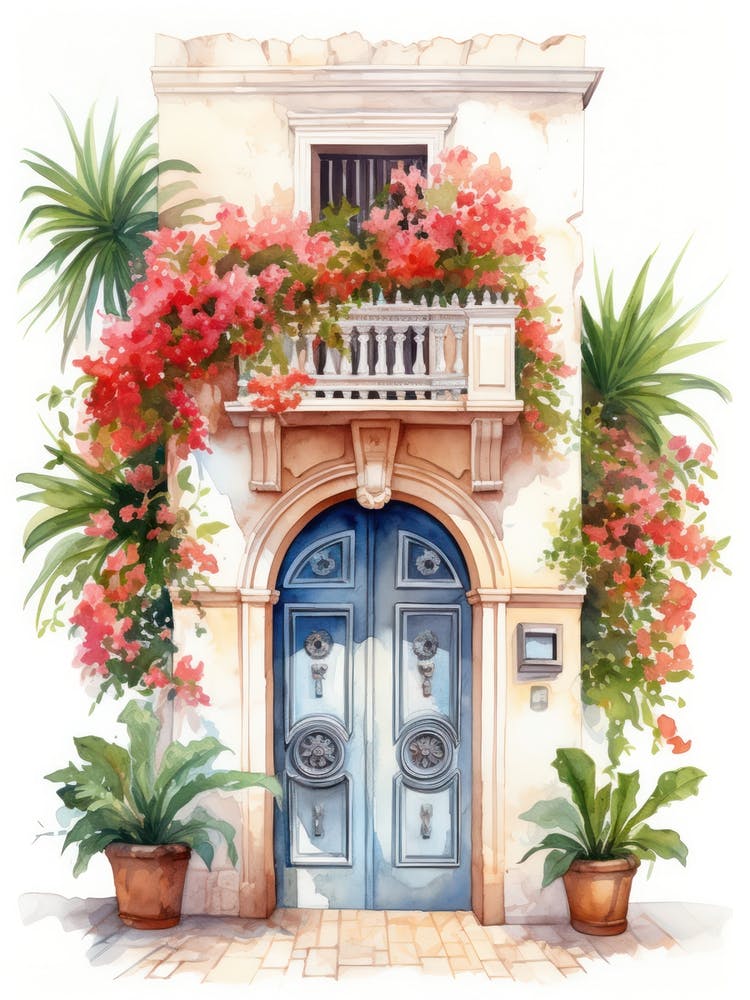 Palma De Mallorca, Spain   Mediterranean Doors Watercolour Painting 3