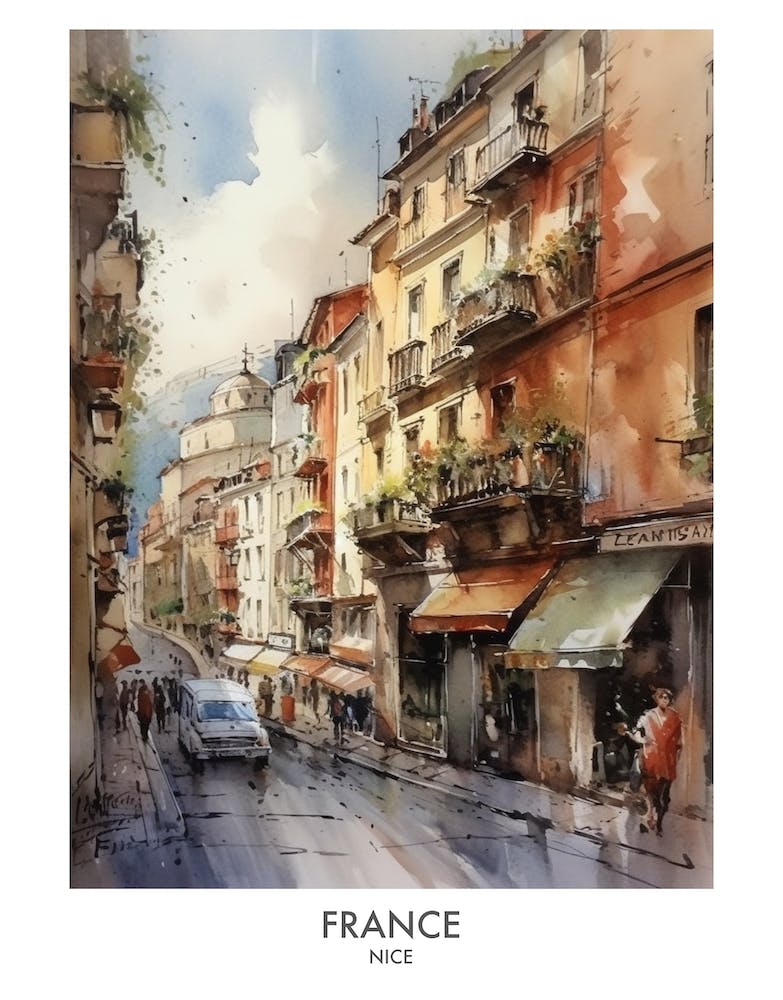 Nizza, Frankreich 7 Aquarell-Reiseposter