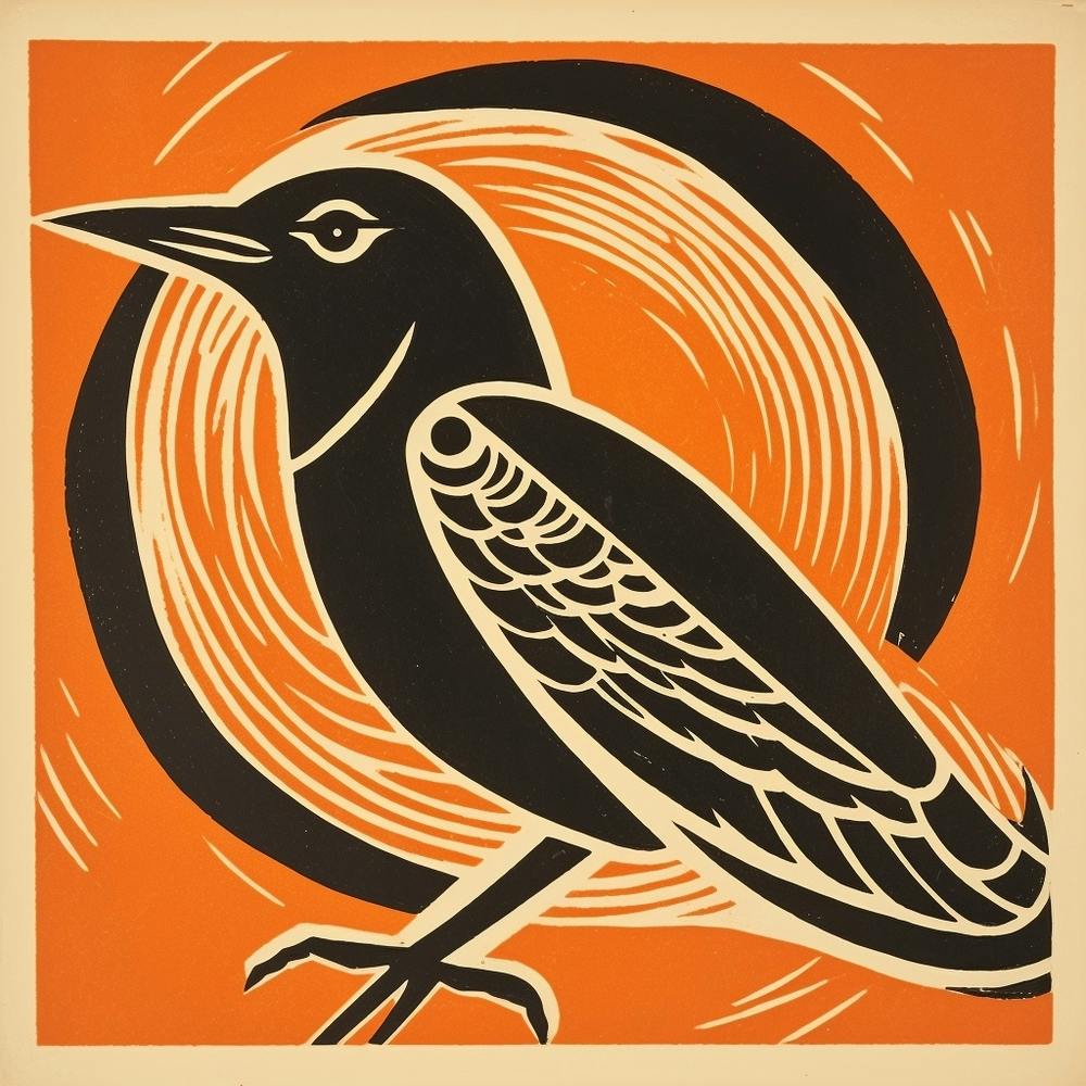 Retro Bird Lithograph Robin 1