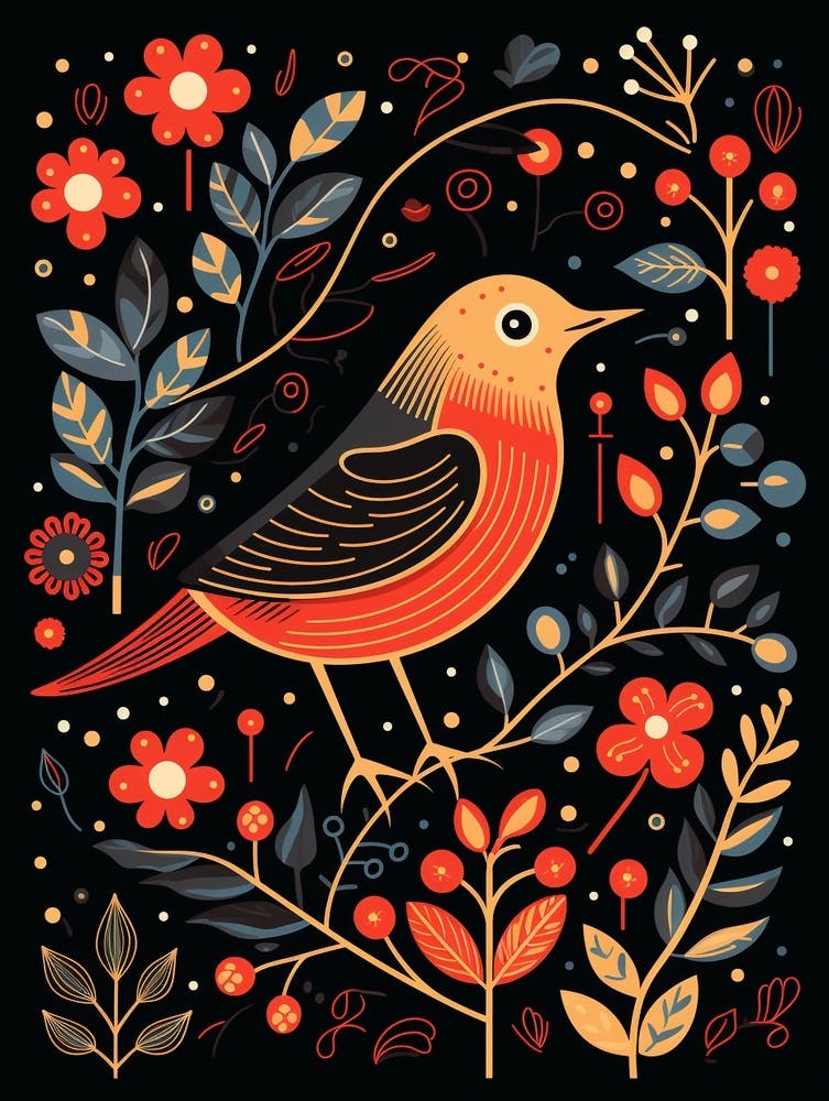 Folk Bird Illustration Hermit Thrush 4
