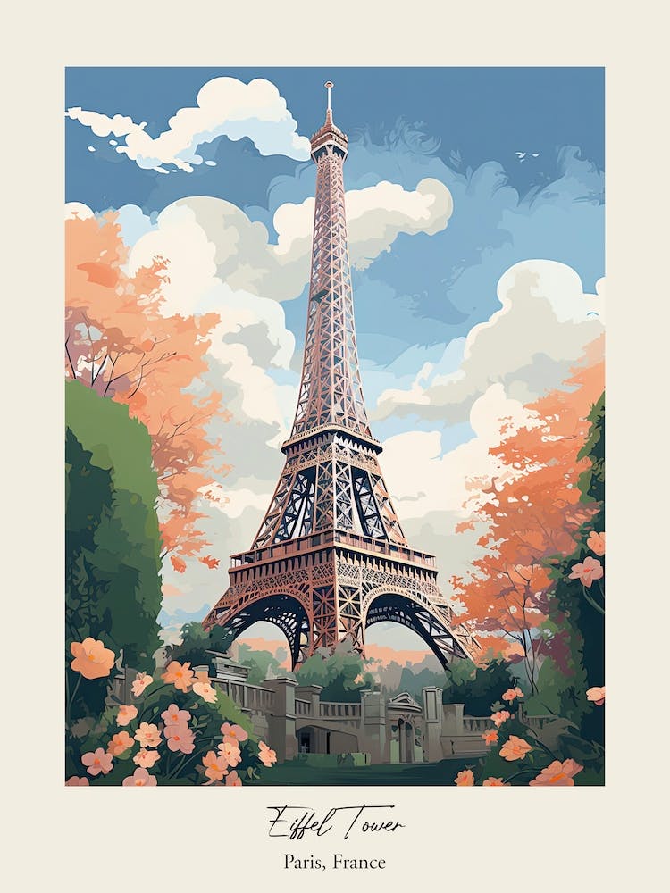 Eiffel Tower   Paris, France   Cute Botanical Illustration Travel 0 Poster