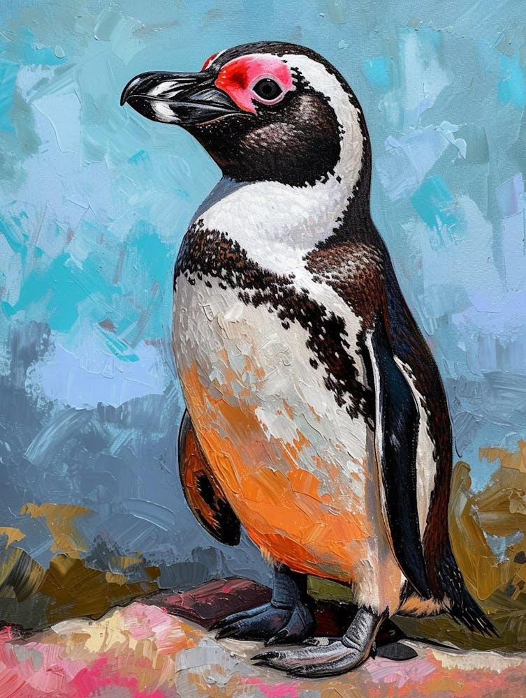 African Penguin Bartolom Island Oil Painting 2