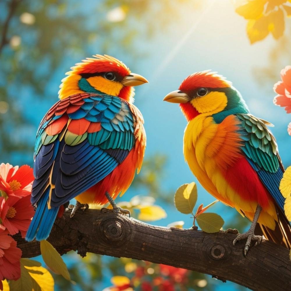 Colorful Birds Perched On A Branch
