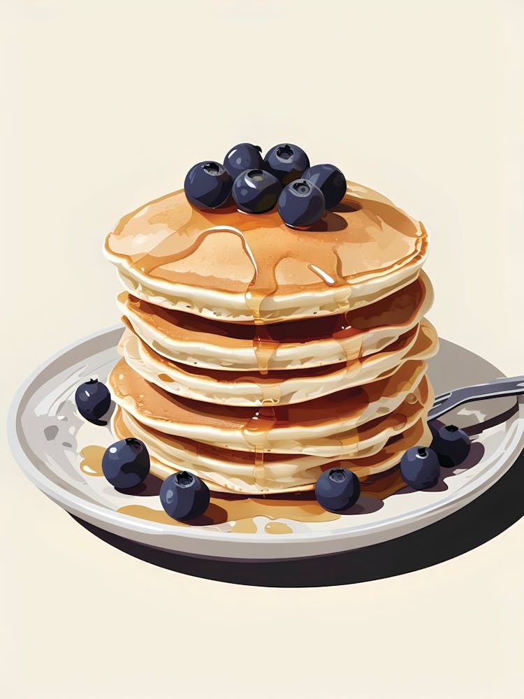 Stack Of Golden Brown Pancakes Topped With Blueberries