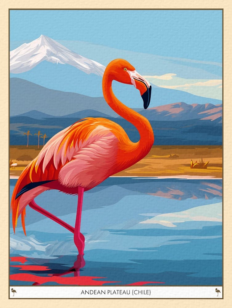Großer Flamingo Anden-Hochebene Chile Tropische Illustration 5 Poster