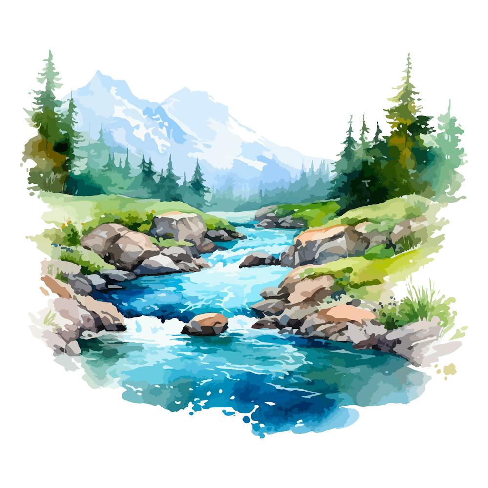 Ruisseau de Montagne à l'Aquarelle 3