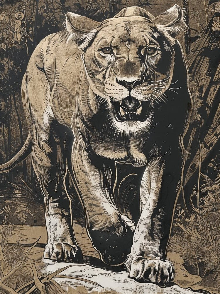 Barbary Lion Relief Illustration Lioness 3