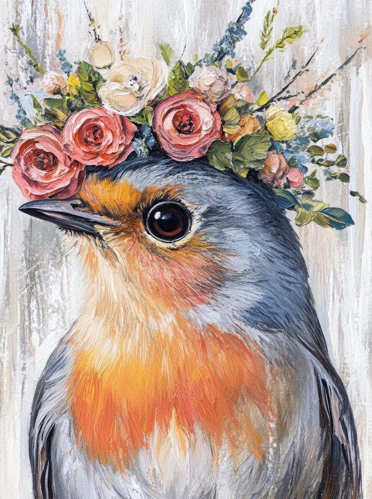 Robin With Flower Crown 2